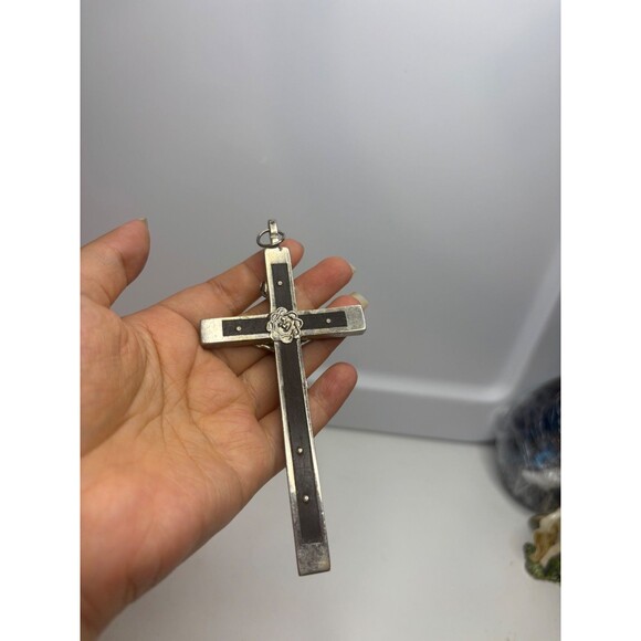 VTG MEMENTO MORI PECTORAL CRUCIFIX 5" EUROPEAN PENDANT CROSS SKULL BONE WOOD - Picture 7 of 9